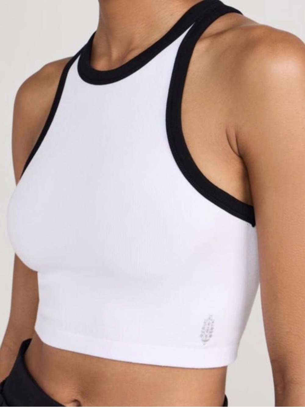 Free People Movement Cropped White Tank w/ Black Trim